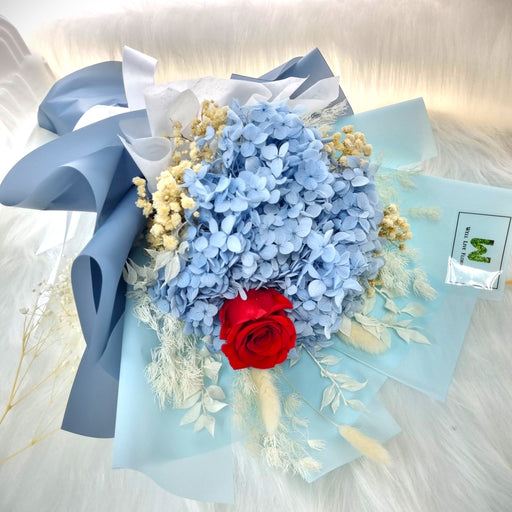 Blue Honeymoon - Preserved Hydrangea Hand Bouquet - Flower Bouquet - Flower Delivery Singapore - Well Live Florist