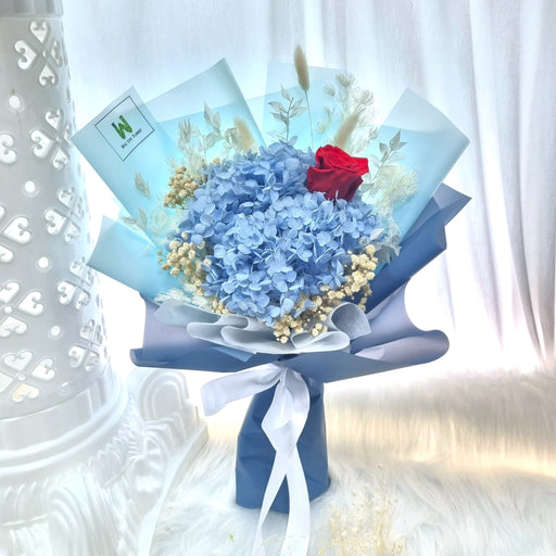Blue Honeymoon - Preserved Hydrangea Hand Bouquet - Flower Bouquet - Flower Delivery Singapore - Well Live Florist