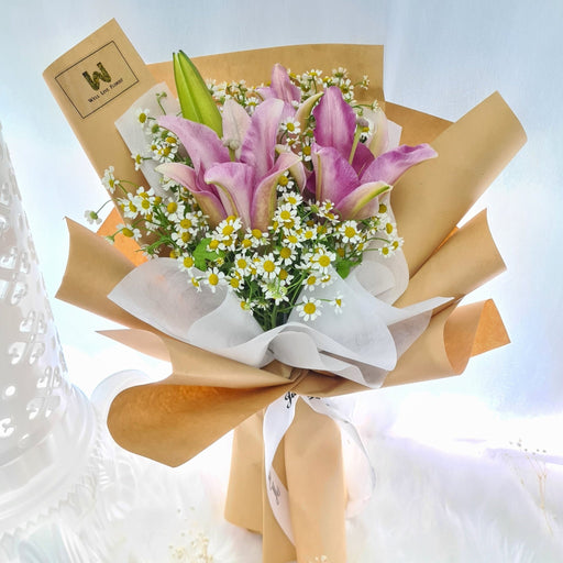 Lily Daisy Fusion - Hand Bouquet - Flower Bouquet - Lily and Daisy - Flower Delivery Singapore - Well Live Florist