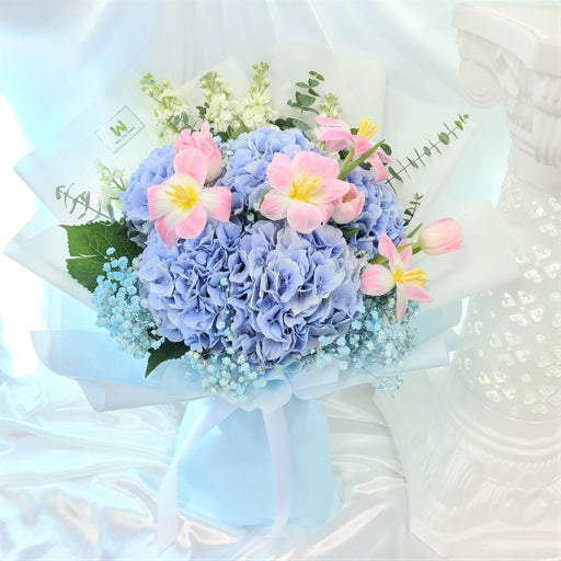 Petal Parade - Hydrangea with Tulip Hand Bouquet - Flower Bouquet - Flower Delivery Singapore - Well Live Florist
