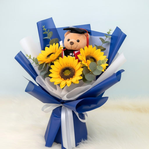 Beaming Graduate - Artificial Graduation Flower Bouquet - Sunflower Bouquet - Flower Delivery Singapore - Well Live Florist