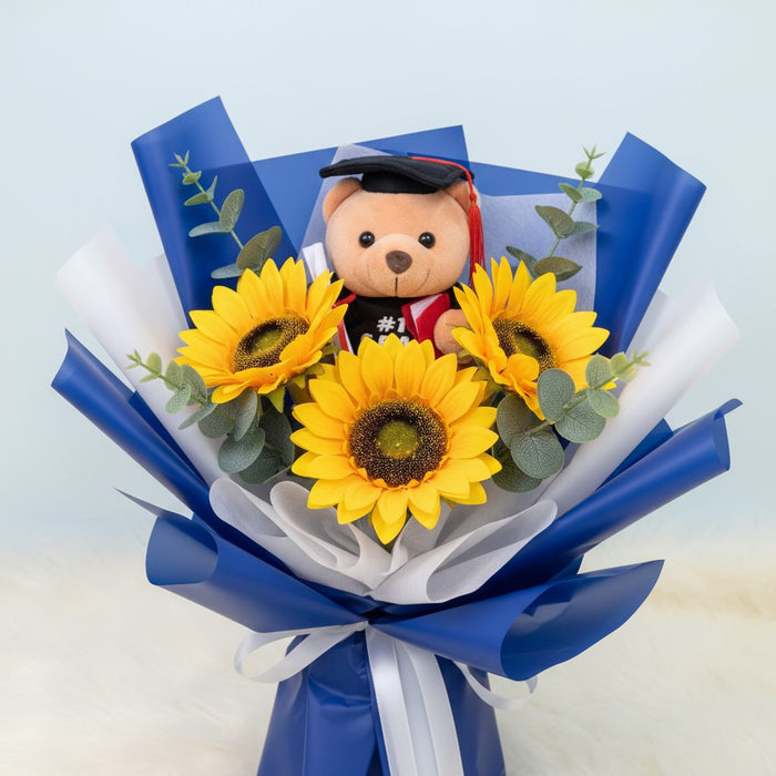 Beaming Graduate - Artificial Graduation Flower Bouquet - Sunflower Bouquet - Flower Delivery Singapore - Well Live Florist