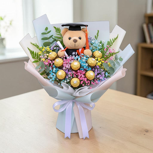 Cboco-Grad Breathtaker - Chocolate Graduation Flower Bouquet - Flower Delivery Singapore - Well Live Florist