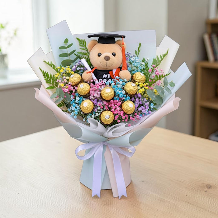 Cboco-Grad Breathtaker - Chocolate Graduation Flower Bouquet - Flower Delivery Singapore - Well Live Florist