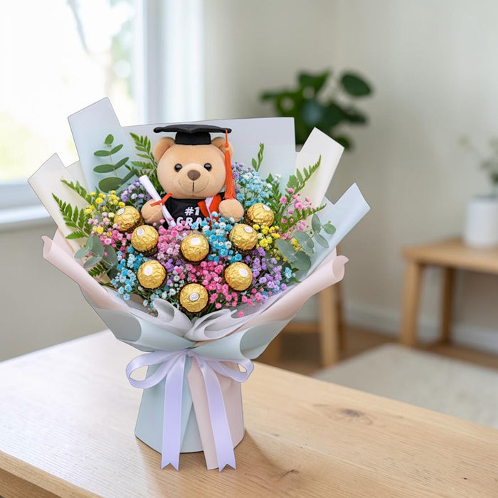 Cboco-Grad Breathtaker - Chocolate Graduation Flower Bouquet - Flower Delivery Singapore - Well Live Florist
