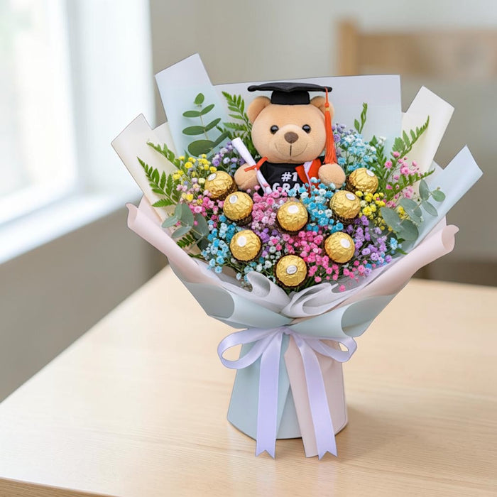 Cboco-Grad Breathtaker - Chocolate Graduation Flower Bouquet - Flower Delivery Singapore - Well Live Florist