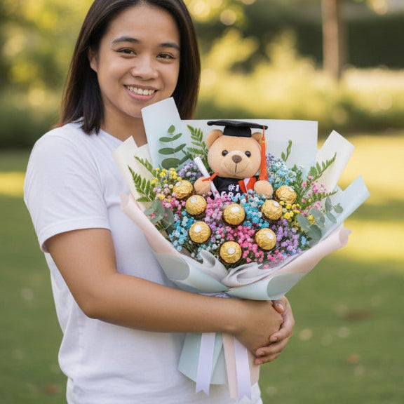 Cboco-Grad Breathtaker - Chocolate Graduation Flower Bouquet - Flower Delivery Singapore - Well Live Florist