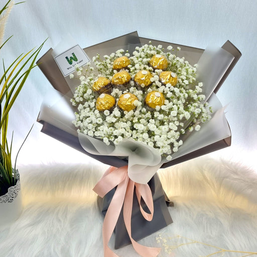 Cocoa Crush - Chocolate Flower Bouquet - Baby's Breath - Free Same Day Delivery - Florist Singapore - Well Live Florist