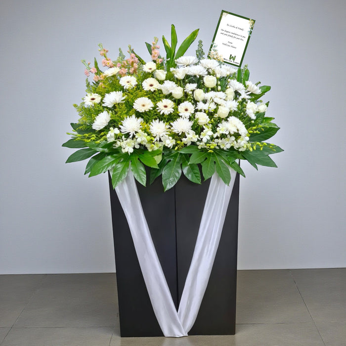Our Hearts - Condolences Flower Stand - Sympathy Flower - Free Same Day Flower Delivery Singapore - Well Live Florist