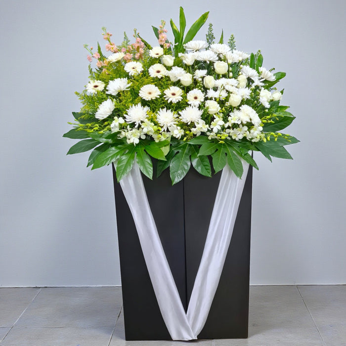 Our Hearts - Condolences Flower Stand - Sympathy Flower - Free Same Day Flower Delivery Singapore - Well Live Florist