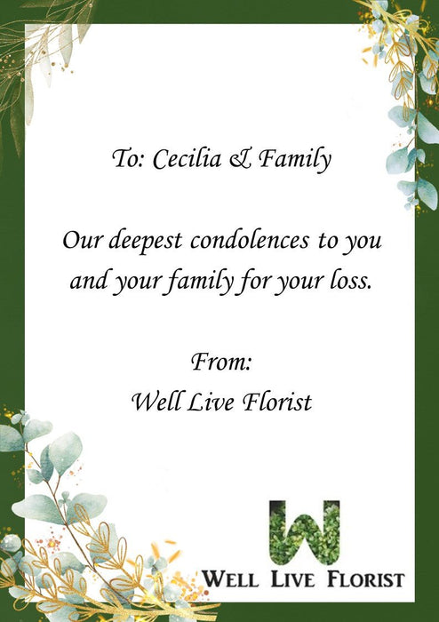 Condolences Flower Stand Message Card Sample - Well Live Florist