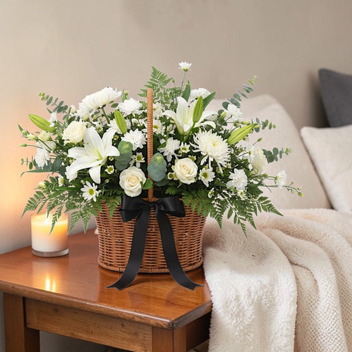 Pure Heart - Condolences Flower Basket - Sympathy Flower Arrangement - Flower Delivery Singapore - Well Live Florist