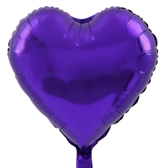 A metallic purple heart-shaped foil balloon on a plain white background.