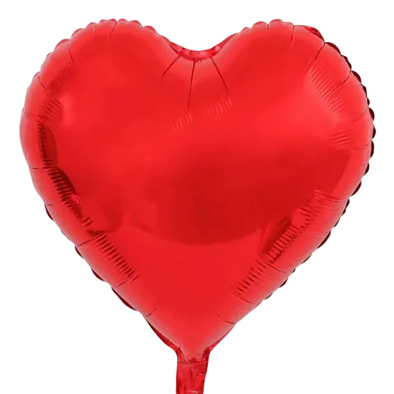 A shiny red heart-shaped foil balloon 