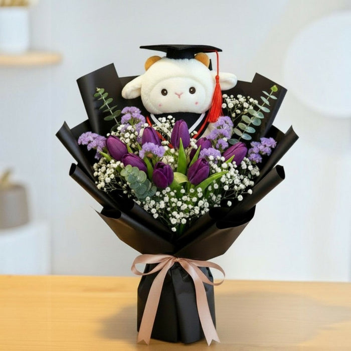 Royal Achievement - Purple Tulip Graduation Bouquet - Flower Delivery Singapore - Well Live Florist