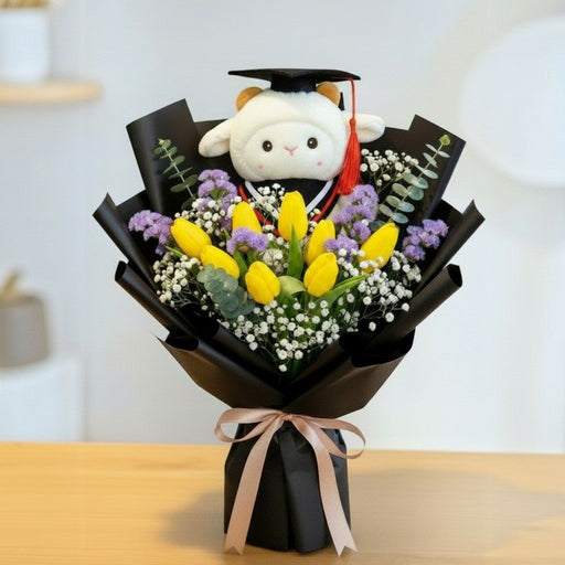 Royal Achievement - Yellow Tulip Graduation Bouquet - Flower Delivery Singapore - Well Live Florist