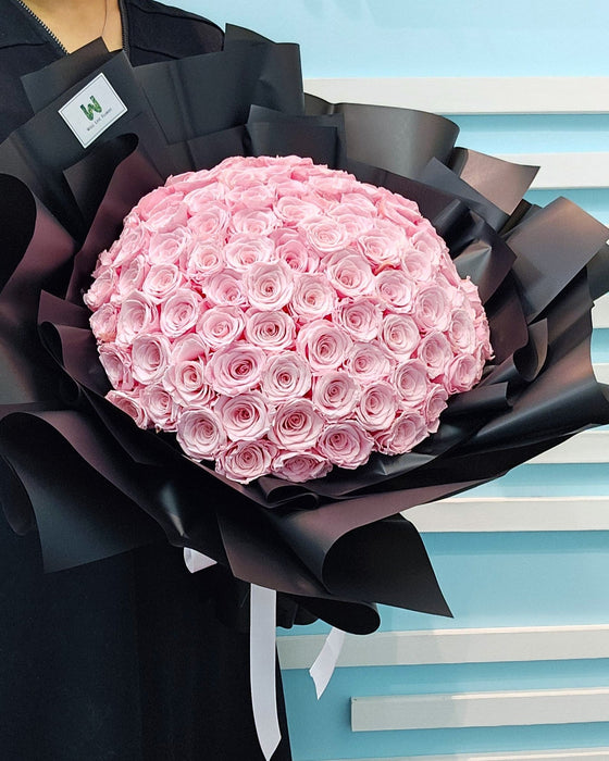 Royal Blue - 99 Preserved Rose Hand Bouquet - Preserved Flower Bouquet - Free Same Day Delivery - Florist Singapore - Well Live Florist