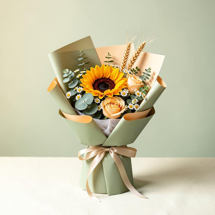Smile Maker – Fresh Flower Hand Bouquet - Sunflower and Rose Bouquet - Flower Delivery Singapore  - Well Live Florist