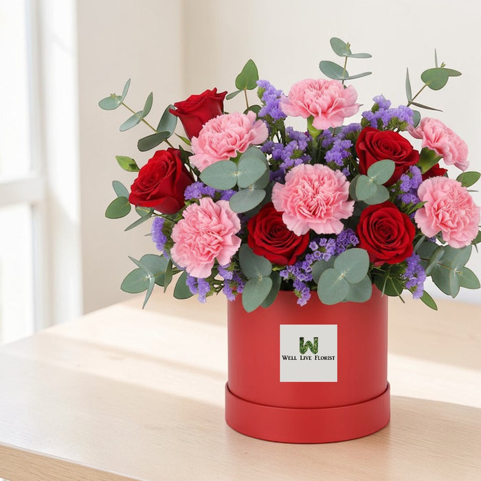 Summer Blush - Rose and Carnation Box Arrangement - Fresh Flower Bouquet - Flower Delivery Singapore - Well Live Florist 