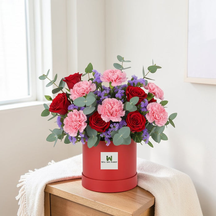 Summer Blush - Rose and Carnation Box Arrangement - Fresh Flower Bouquet - Flower Delivery Singapore - Well Live Florist 