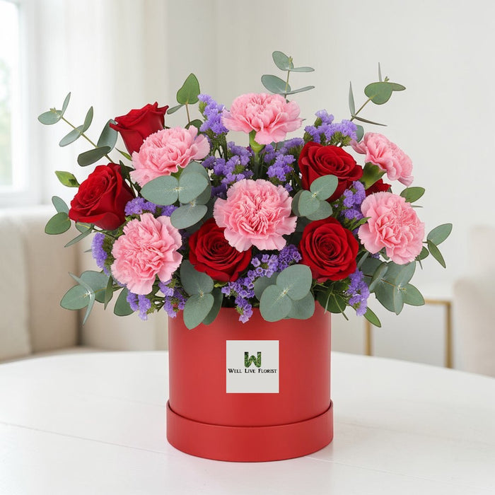 Summer Blush - Rose and Carnation Box Arrangement - Fresh Flower Bouquet - Flower Delivery Singapore - Well Live Florist 