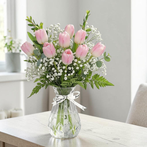 Tulip Embrace - Pink Tulip Vase Arrangement - Flower Delivery Singapore - Well Live Florist