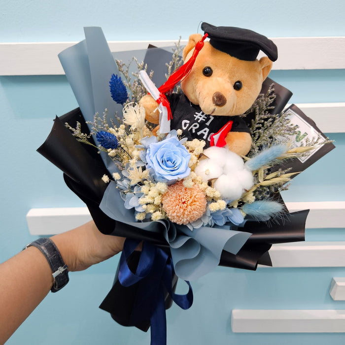 Academic Excellence preserved blue rose graduation bouquet
