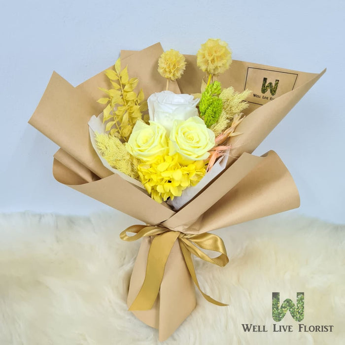 Amarissa - Preserved Flower Hand Bouquet - Preserved Roses - Hydrangea-  Baby Breath - Florist SG - Free Same Day Delivery - Well Live Florist