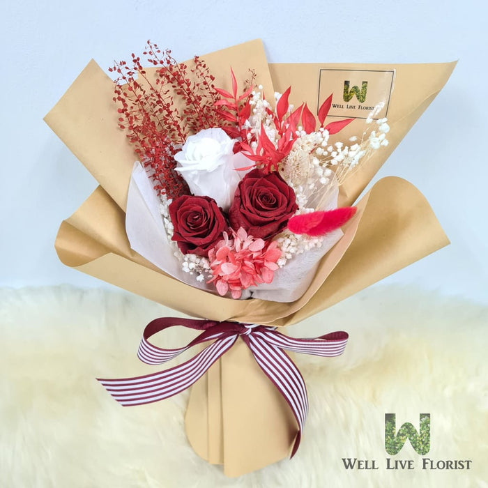 Amarissa - Preserved Flower Hand Bouquet - Preserved Roses - Hydrangea-  Baby Breath - Florist SG - Free Same Day Delivery - Well Live Florist