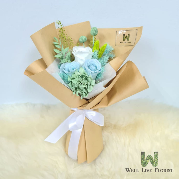 Amarissa - Preserved Flower Hand Bouquet - Preserved Roses - Hydrangea-  Baby Breath - Florist SG - Free Same Day Delivery - Well Live Florist