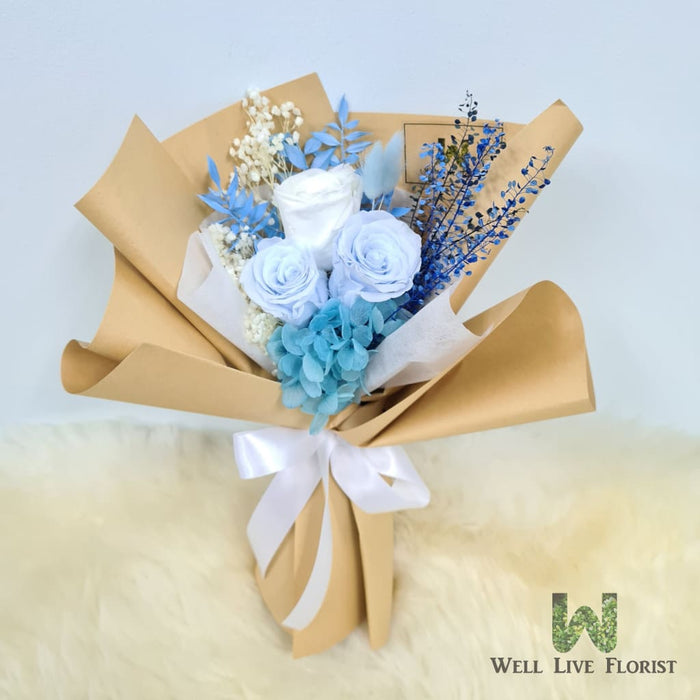 Amarissa - Preserved Flower Hand Bouquet - Preserved Roses - Hydrangea-  Baby Breath - Florist SG - Free Same Day Delivery - Well Live Florist