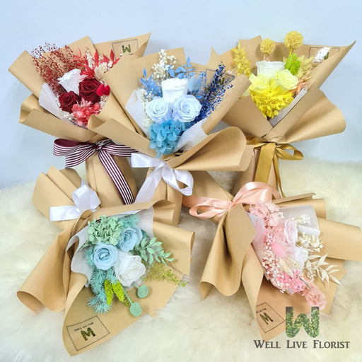 Amarissa - Preserved Flower Hand Bouquet - Preserved Roses - Hydrangea-  Baby Breath - Florist SG - Free Same Day Delivery - Well Live Florist