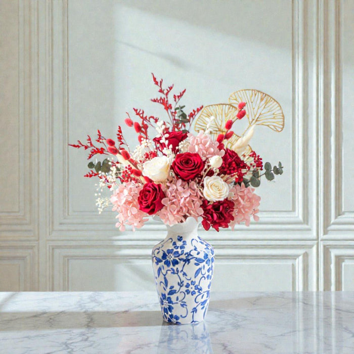 Auspicious Beginnings - Preserved Flower Vase Arrangement - CNY Flower Delivery Singapore - Well Live Florist