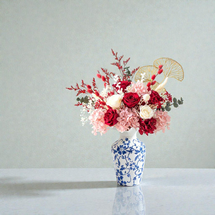 Auspicious Beginnings - Preserved Flower Vase Arrangement - CNY Flower Delivery Singapore - Well Live Florist