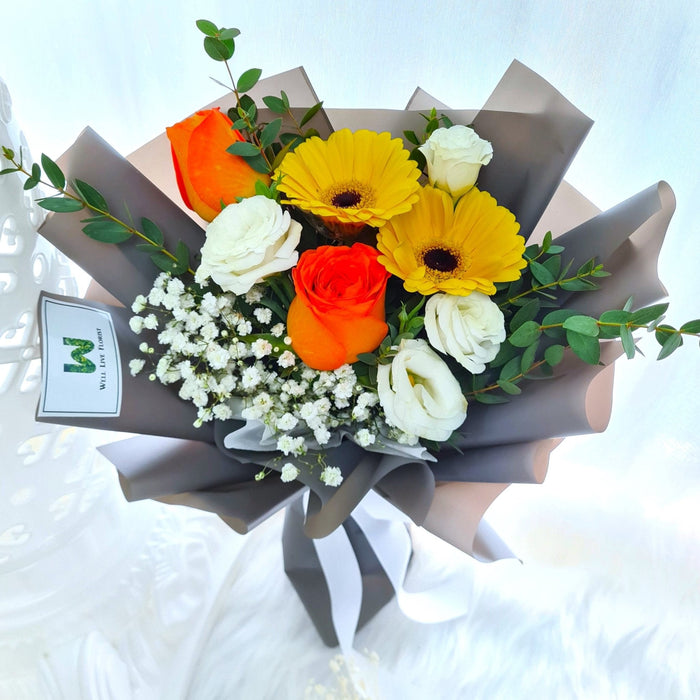 Autumn Glow - Rose and Gerbera Hand Bouquet - Flower Bouquet - Flower Delivery Singapore - Free Delivery - Well Live Florist