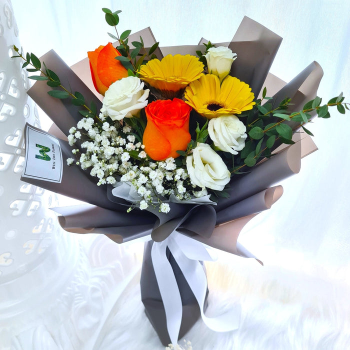 Autumn Glow - Rose and Gerbera Hand Bouquet - Flower Bouquet - Flower Delivery Singapore - Free Delivery - Well Live Florist