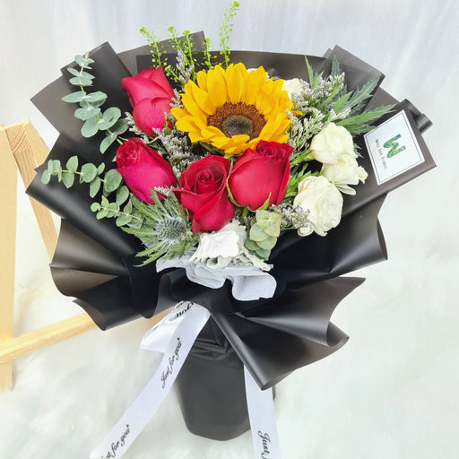 Blaze Of Love - Sunflower Hand Bouquet - Flower Bouquet - Red Rose - Flower Delivery Singapore - Well Live Florist