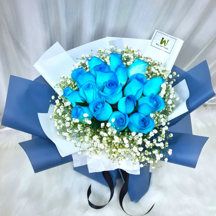 Blue Mirage - Blue Rose Hand Bouquet - Flower Bouquet - Flower Delivery Singapore - Well Live Florist