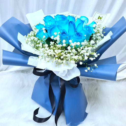 Blue Mirage - Blue Rose Hand Bouquet - Flower Bouquet - Flower Delivery Singapore - Well Live Florist