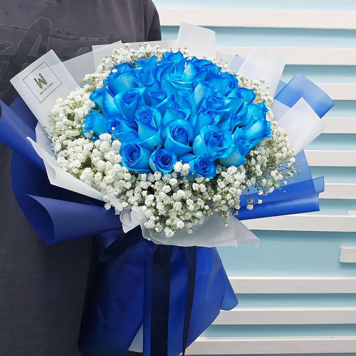 Blue Mirage - Blue Rose Hand Bouquet - Flower Bouquet - Flower Delivery Singapore - Well Live Florist