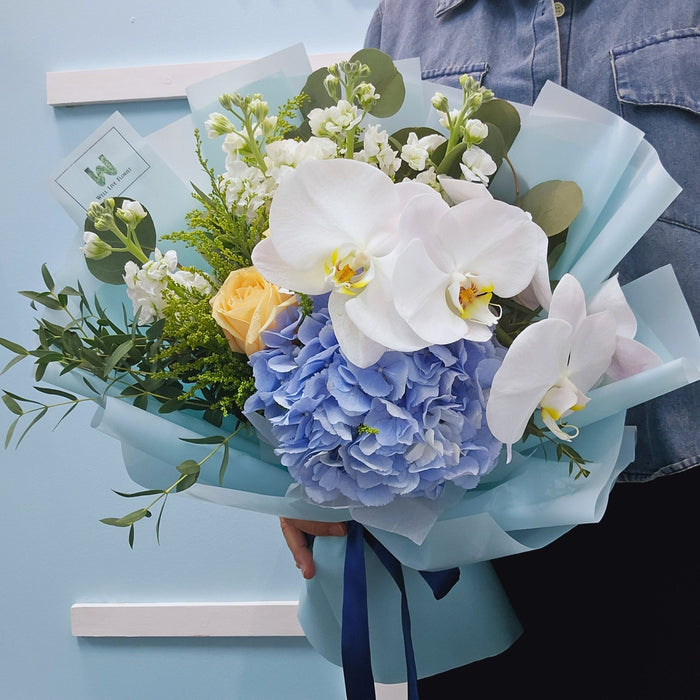 Blue Moonlight - Hydrangea Hand Bouquet - Flower Bouquet - Phalaenopsis - Flower Delivery Singapore - Well Live Florist