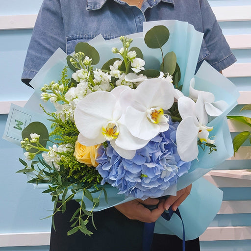 Blue Moonlight - Hydrangea Hand Bouquet - Flower Bouquet - Phalaenopsis - Flower Delivery Singapore - Well Live Florist