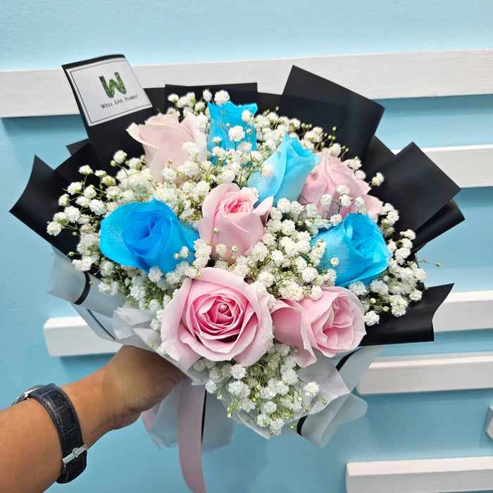 Blueberry Blush - Hand Bouquet - Baby's Breath - Blue Rose - Hand Bouquet - Well Live Florist