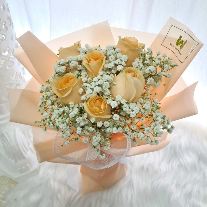 Bubbly Blossom - Fresh Roses Hand Bouquet - Flower Bouquet - Free Same Day Delivery - Well Live Florist