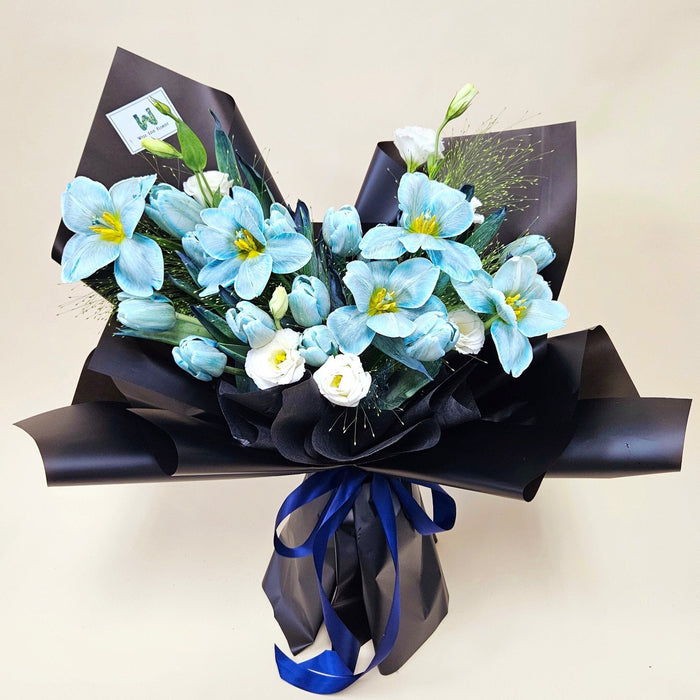 Cerulean Splendor - Blue Tulip Hand Bouquet - Tulip bouquet - Flower Delivery Singapore - Well Live Florist