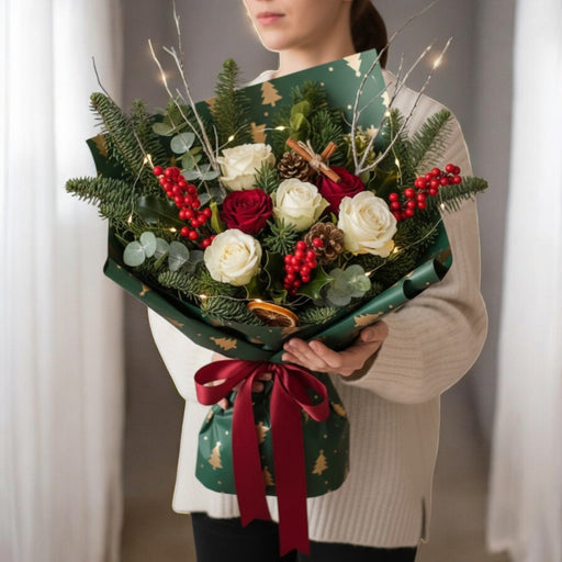 Christmas Wintergreen - Christmas Flower Bouquet - Hand Bouquet - Flower Delivery Singapore - Well Live Florist
