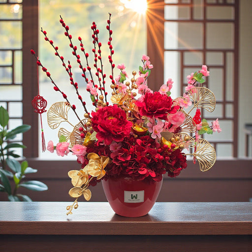 Crimson Luck - CNY Flower Arrangement - Faux Flower - Flower Delivery Singapore - Well Live Florist
