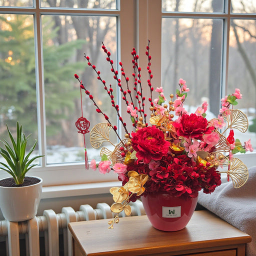 Crimson Luck - CNY Flower Arrangement - Faux Flower - Flower Delivery Singapore - Well Live Florist