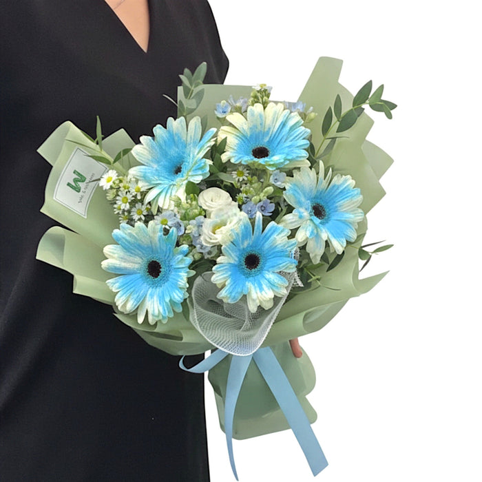 Dancing Daisies - Blue Gerbera Bouquet - Flower Bouquet - Flower Delivery Singapore - Well Live Florist
