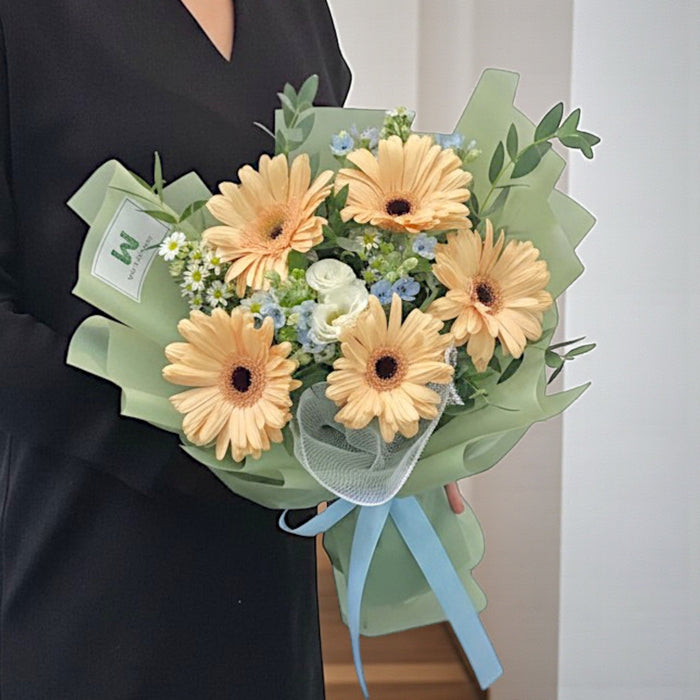 Dancing Daisies - Peach Gerbera Bouquet - Flower Bouquet - Flower Delivery Singapore - Well Live Florist